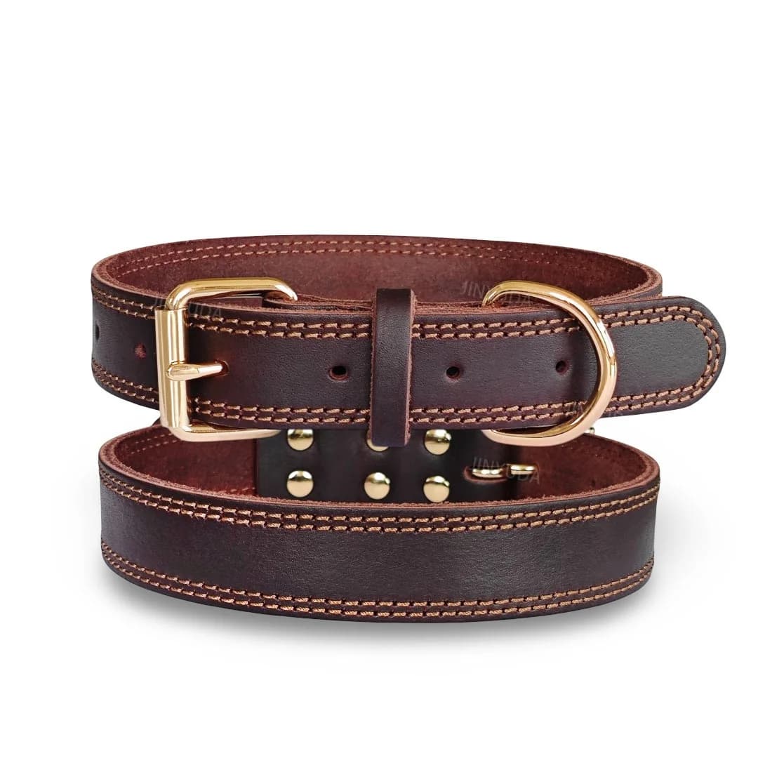 Collare per cani in pelle Collari per cani in vera pelle a doppio punto genuini e resistenti con collare per addestramento da passeggio per cani largo Buck in metallo