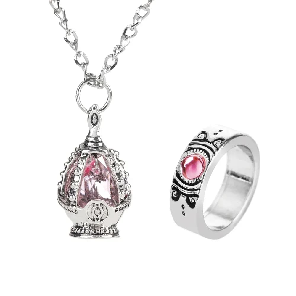 Anime Puella Magi Madoka Magica Cosplay Pendant Necklace Kaname Madoka Miki Sayaka Soul Gem Ring Set Jewelry Decoration Drop