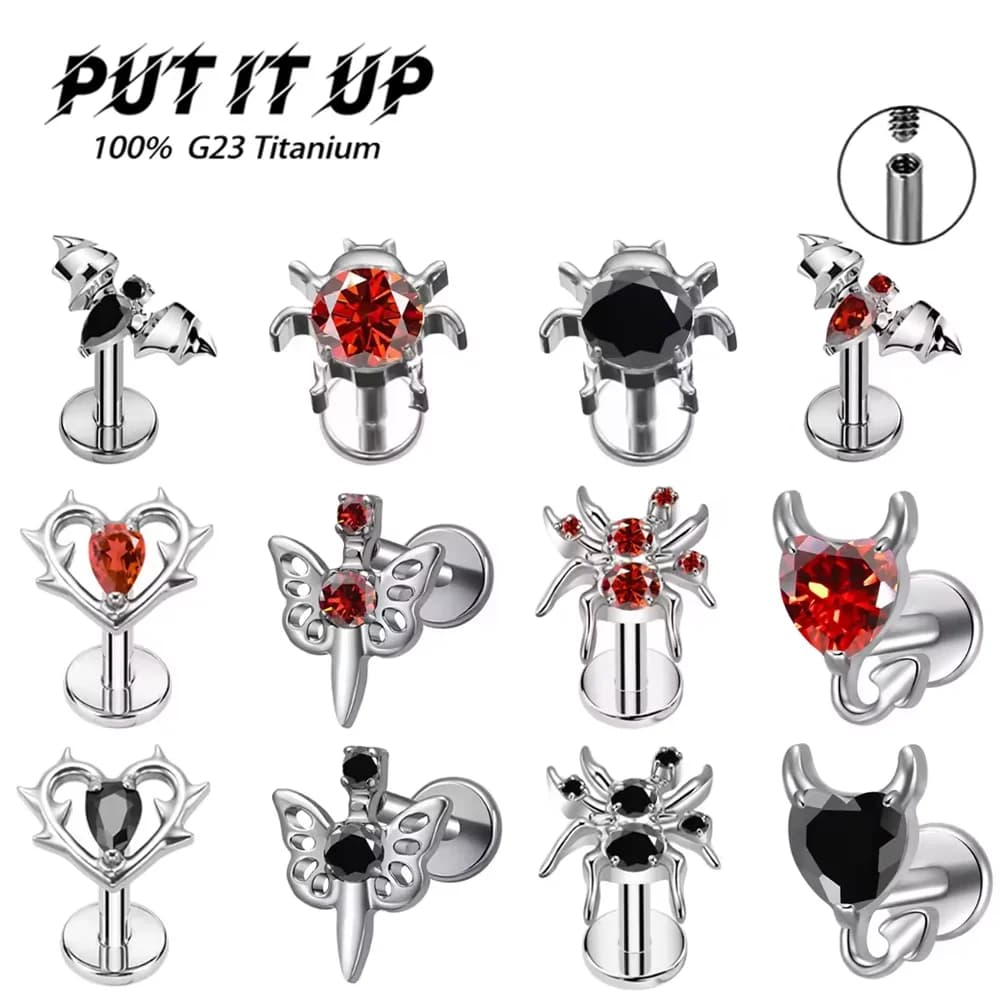 ASTM F136 Orecchini a bottone in titanio rosso nero con zirconi Set Gioielli per piercing corpo ipoallergenici per donna Uomo Accessori per orecchie moda