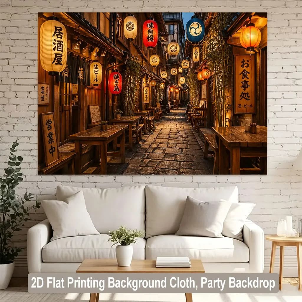 Japanese Tokyo Night Scene Street Lantern Tapestry Wall Art Polyester Home Decor Backdrop Alleyway Cityscape Poster Decoration