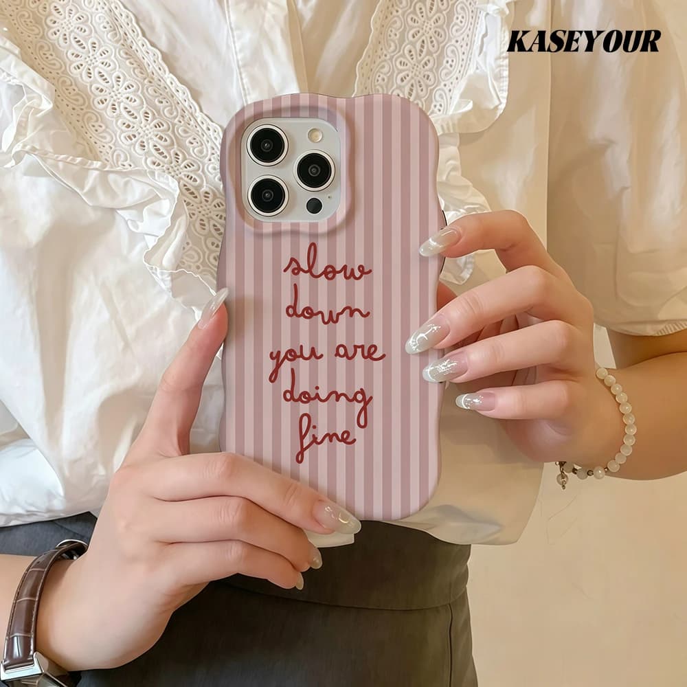 Custodia per telefono 2-IN-1 Fashion Wave Edge a righe rosa Slow Life per iPhone 17 Air 16 15 14 13 12 11 Pro Max, cover antiurto con paraurti