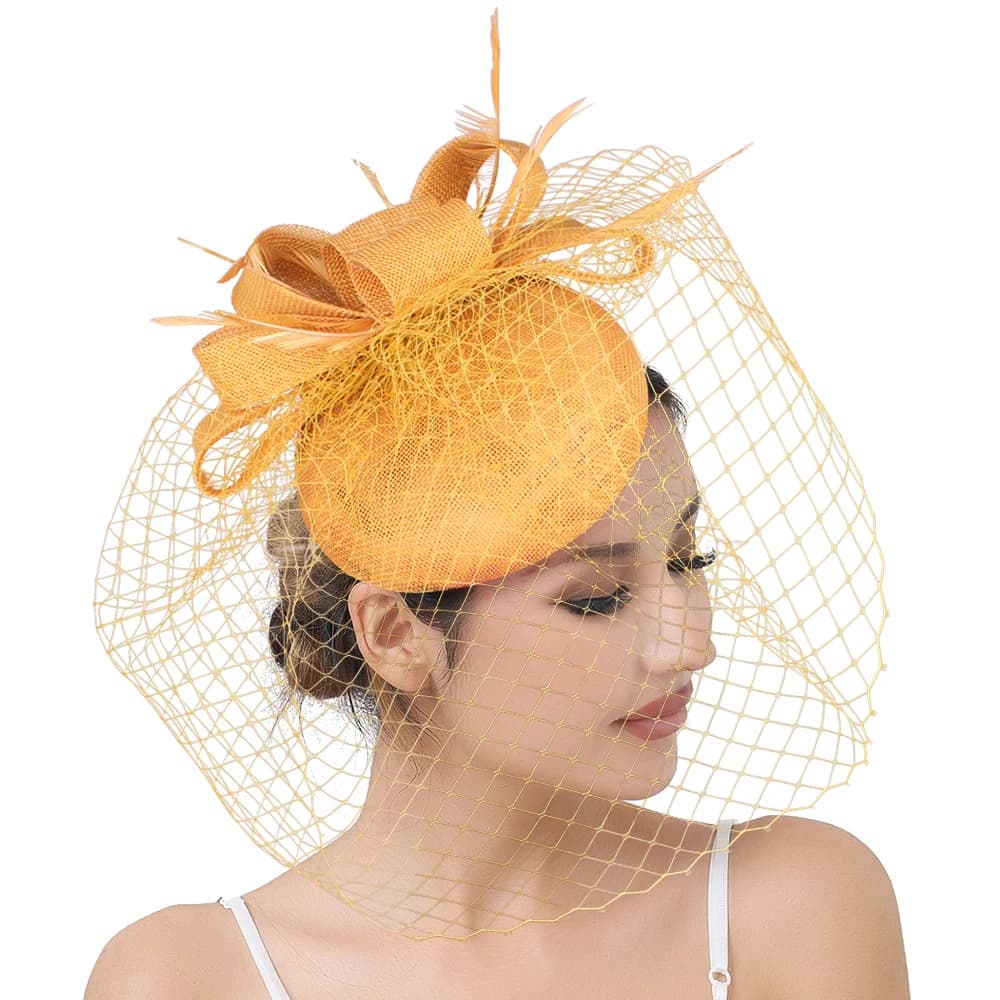 Fascinator da donna per matrimonio e feste, con fiore e piume, fascia per capelli con fermaglio, velo da sposa in rete, accessorio per capelli