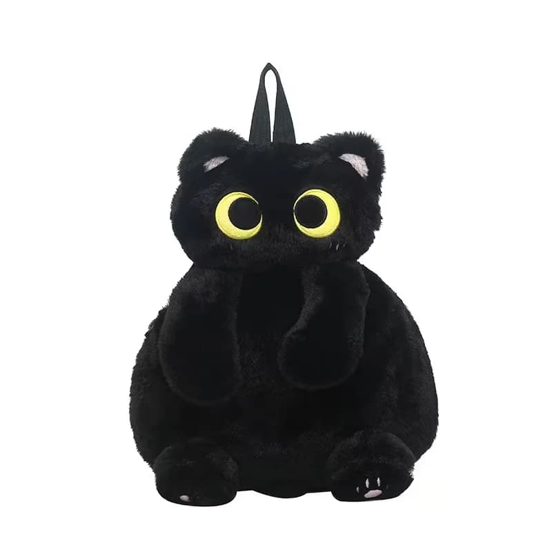 Black Cat Backpacks Big Eyes Kitten Doll Plush Kawaii Stuffed Animals Shoulder Bag Large-capacity Soft Toy Fashion Crossbody Bag