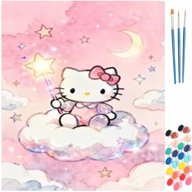 Oil Painting By Numbers Kit Sanrio Cartoon Hello Kitty Acrylic Paint By Numbers Diy Numbers Painting Art on Canvas By Numbers