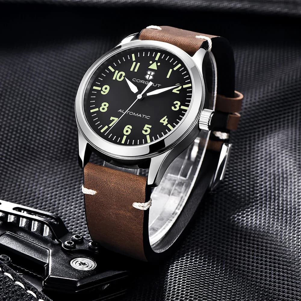 42mm Corgeut Zaffiro Miyota Men's Military Watch Reloj Automatic Luxury Sport Design Watch Lume Wristwatches Leather mechanics