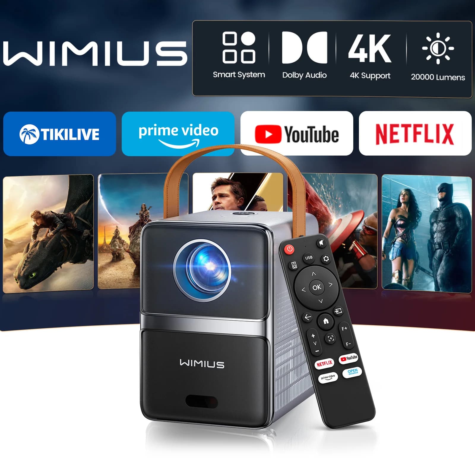 Wimius 600ANSI Mini Proiettore Laser 4K WiFi6 Proiettori HD 1080P Fascio 20W Dolby hy300max Home Theater Proiettore Proiettore di film