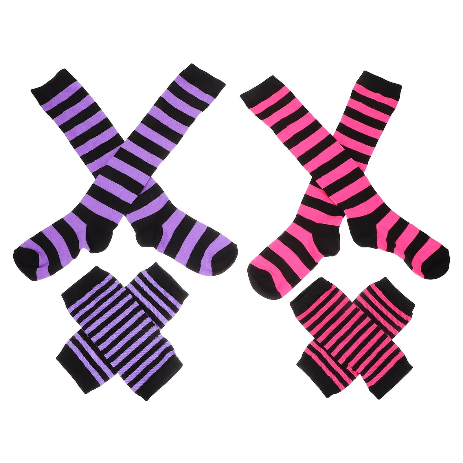 2 set di calzini a righe per bambini, guanti lavorati a maglia e scaldabraccia per bambini, scaldabraccia in morbido poliestere, per cosplay di Halloween