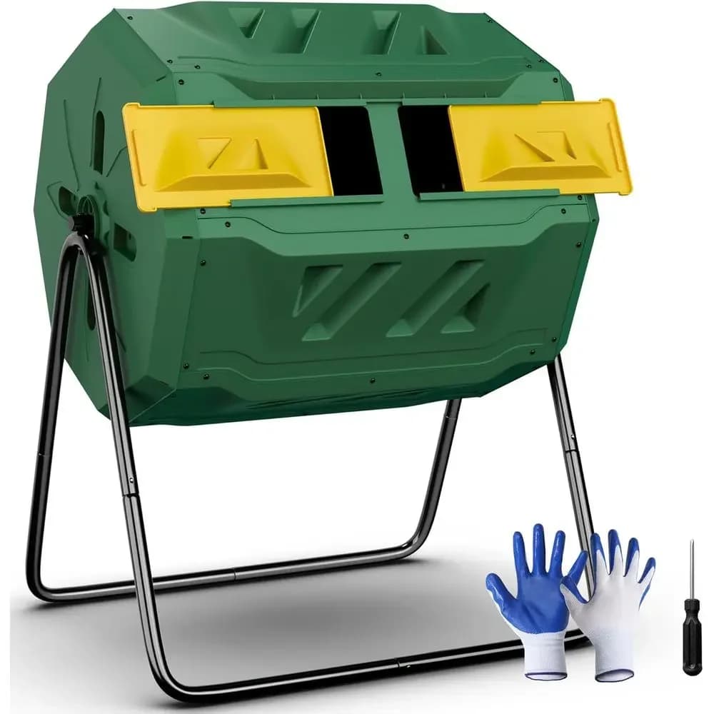 Dual Chamber Rotating Compost Bin, 43 Gallon Capacity, BPA-Free for Garden and Yard