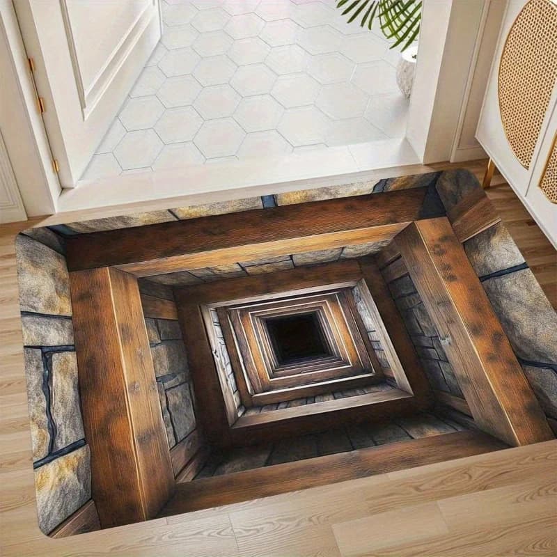 Tappeto Illusione Effetto Legno per Scale, Tappetino Antiscivolo 3D Effetto Mattone per Ingresso, Soggiorno, Interni, Tappeto Decorativo con Texture Legno Realistica