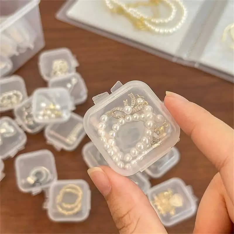 50 mini scatole portaoggetti in plastica trasparente, organizer per gioielli, custodie multifunzionali portatili trasparenti