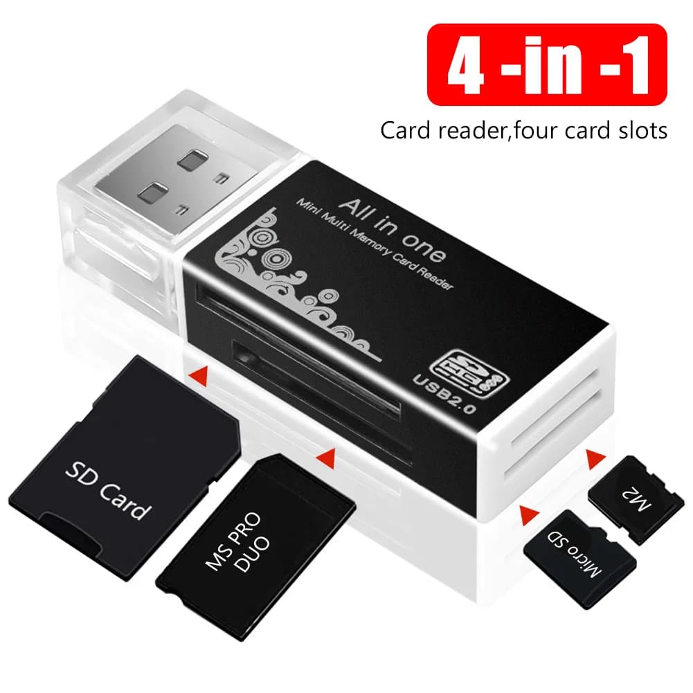 Adattatore per lettore di schede Micro SD 4 In 1 SDHC MMC memoria SD USB t-flash M2 MS Duo USB 2.0 supporto adattatore per lettori di schede di memoria a 4 Slot