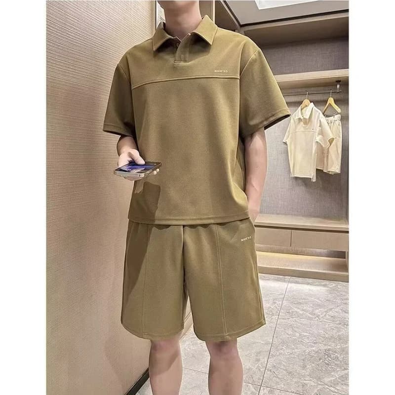 Men's summer suit, POLO shirt without collar, short sleeve top, casual shorts, sports suit, basketball, fitness, sportswear