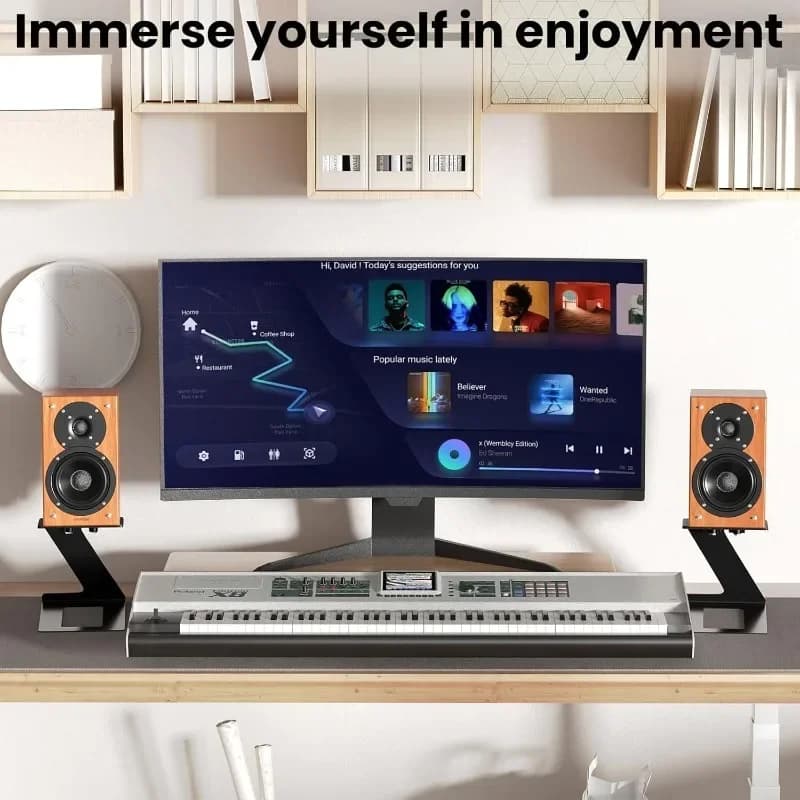 Supporti per Altoparlanti da Scrivania, 1 Paio di Staffe Cantilever in Acciaio al Carbonio con Cuscinetti Antivibrazioni per Monitor di Computer
