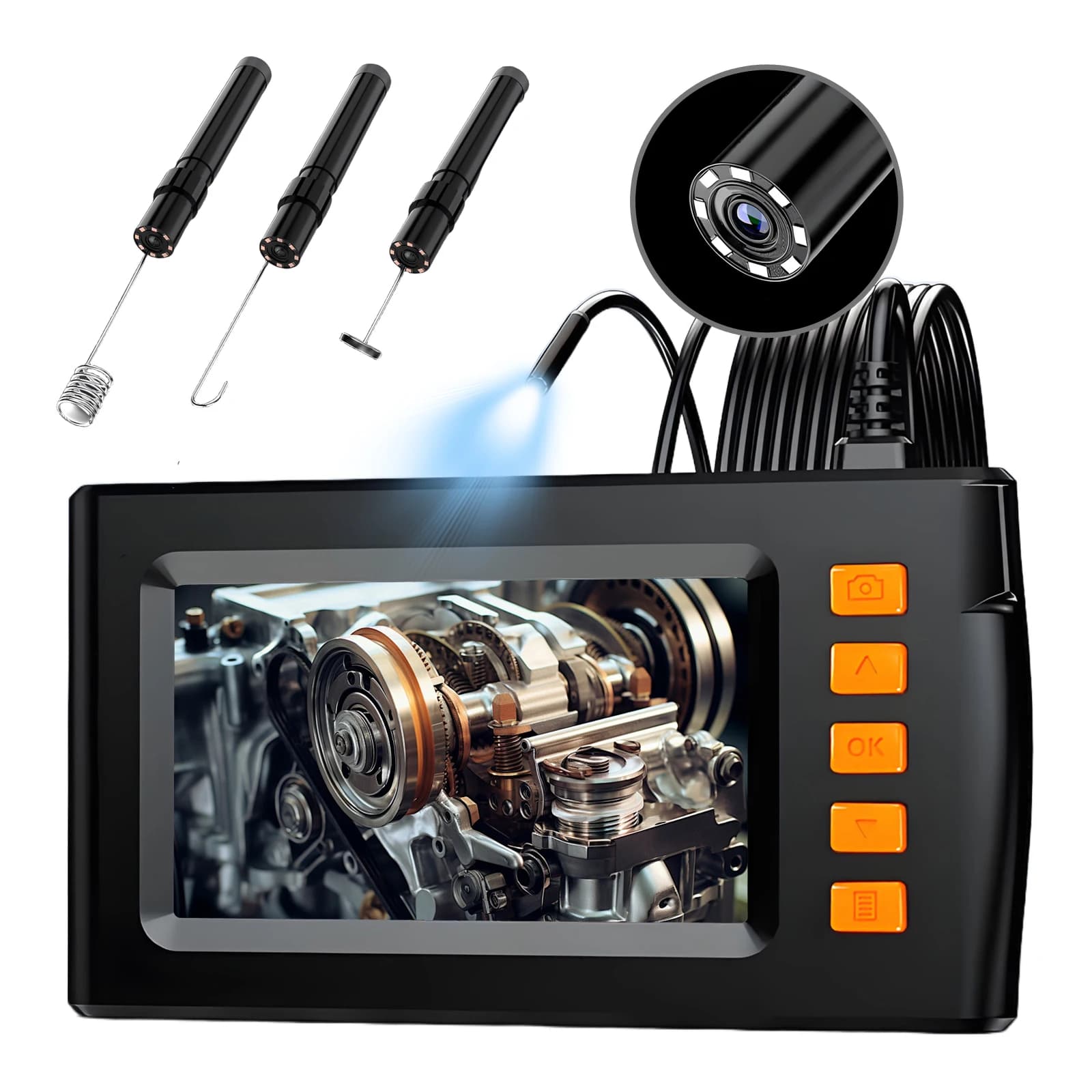Endoscopio Industriale a Lente Singola o Doppia, Telecamera per Fognature Impermeabile IP67 da 8mm con Schermo LCD da 4,3" per Catturare Foto e Video