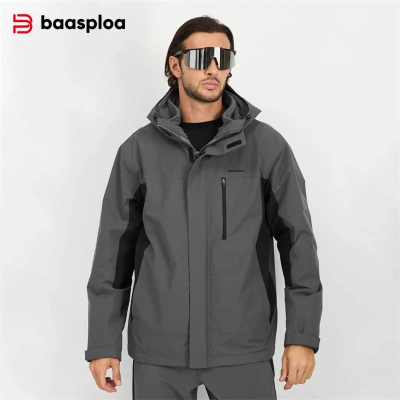 Baasploa New Men's Jacket Outdoor Climbing Trekking Waterproof Jacket 3 in 1 with hood Maschile Casual Lining fleece Interior Coats Windproof