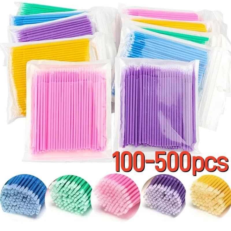 100/500 pz Spazzola per la Pulizia delle Ciglia, Micro Applicatore in Cotone per Extension Ciglia, Micro Spazzola per Ciglia Singole, Strumenti per la Rimozione del Trucco e la Bellezza