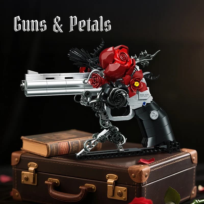 Set di Costruzioni MOC Revolver a Forma di Rosa, 631 Pezzi, Decorazione Floreale da Scrivania, Modellino Fai-da-Te, Gioco di Puzzle Creativo, Regalo per Bambini