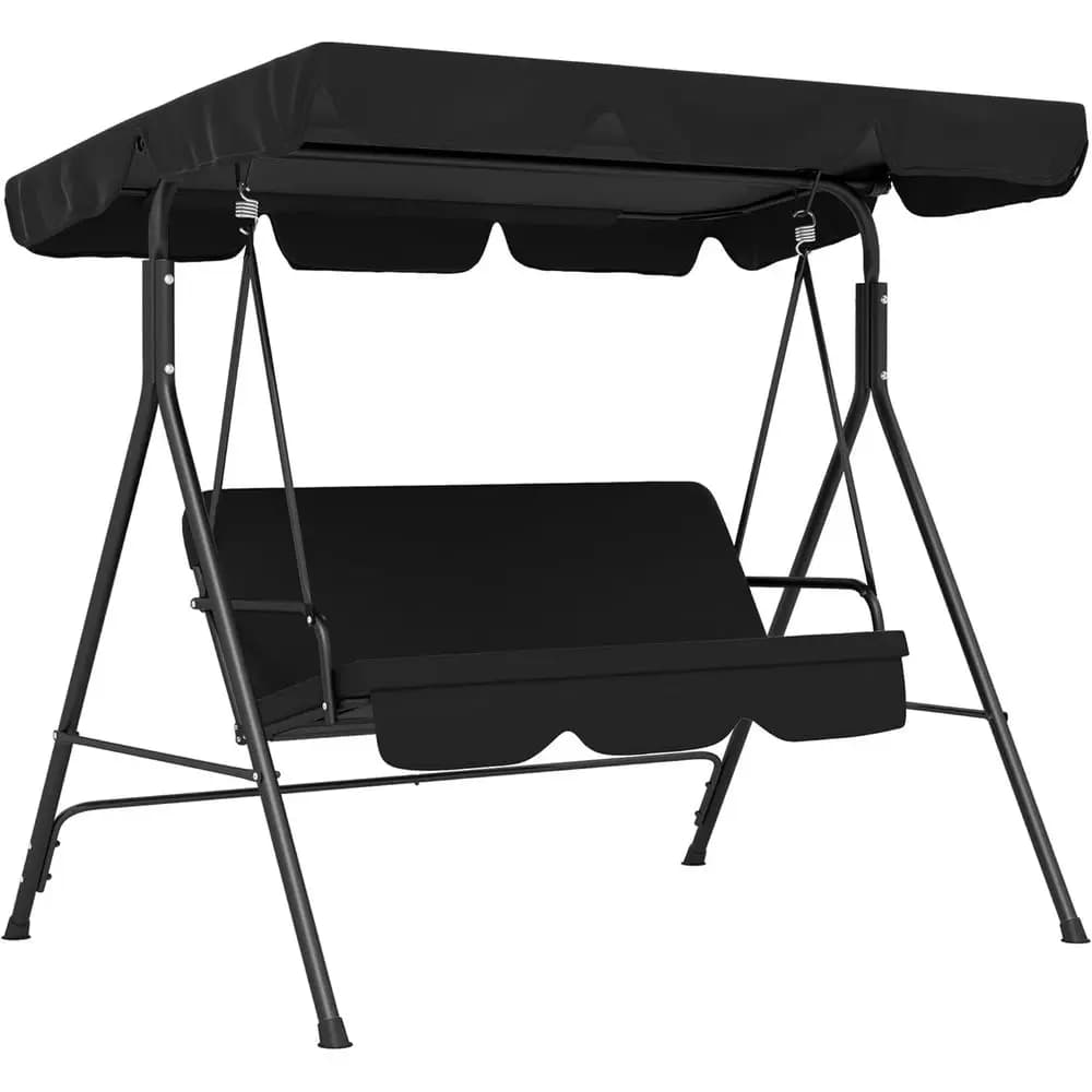3 Seat Black with Bearing, Steel, Adjustable for Patio, Garden, Pool Edge, Balcony, Courtyard