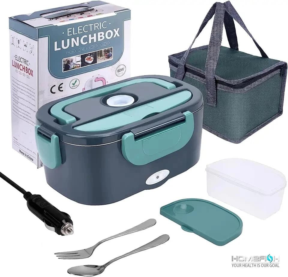 HOMEFISH 1.5 L 60W Lunch Box Elettrico Scaldavivande Scaldavivande Portatile per Auto o Casa - Rivestimento in Acciaio Inossidabile 304 a Prova di Perdite