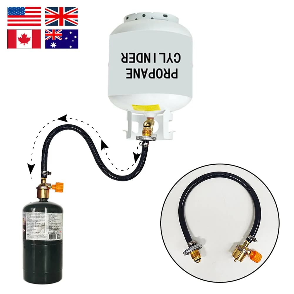 Charging adapter for propane Filling adapter for gas cylinders for hose with ON-Off control valve for outdoor camping