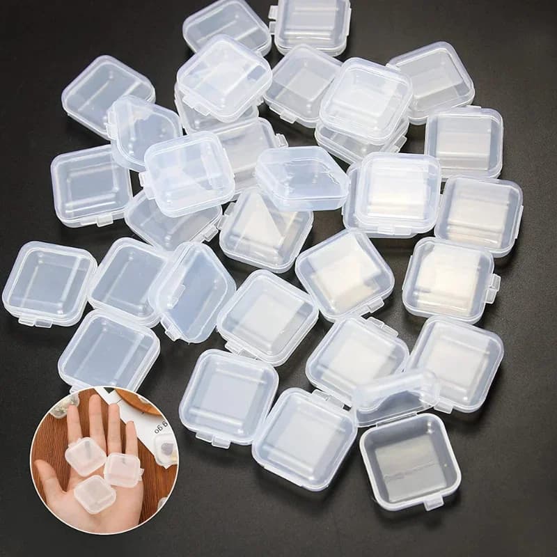 40 Pezzi Mini Contenitori Quadrati in Plastica con Coperchio a Cerniera, Scatole Trasparenti per Gioielli, Orecchini, Anelli, Portapillole Portatile