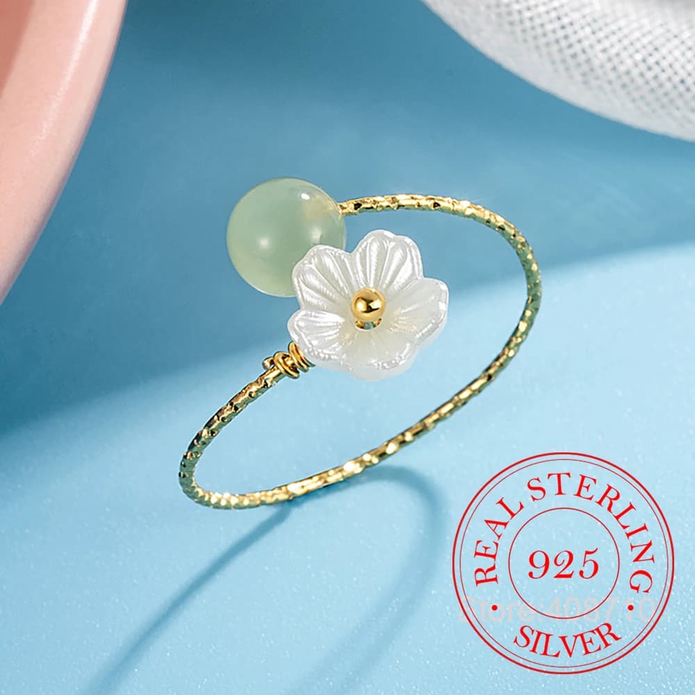 Gioielli in argento sterling 925, anelli di lusso con fiore a forma di conchiglia per donne, gioielli da festa di matrimonio, regalo per amiche.