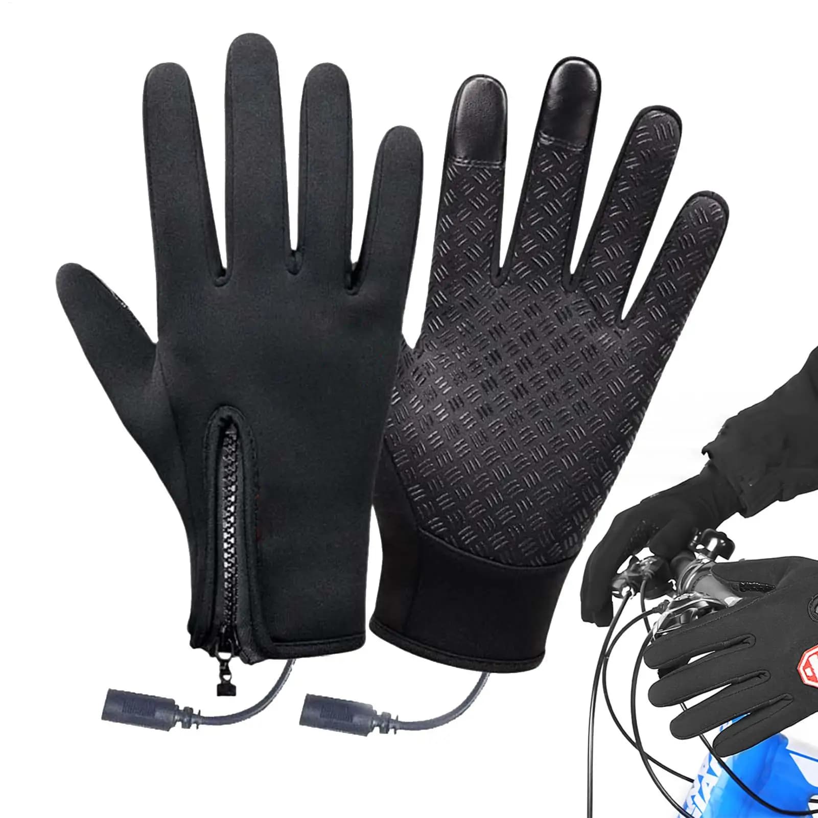 1 pair of heated cycling gloves hand warmed gloves rechargeable windproof gloves heated warm gloves for driving