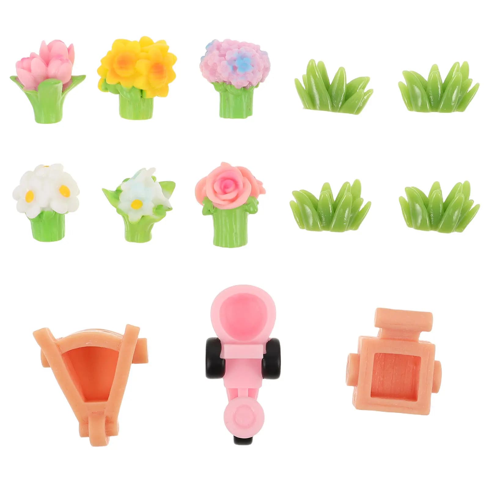 22 Pezzi Mini Bouquet di Fiori Artificiali, Mini Piante in Resina per Decorazione Torte, Casa, Ufficio, Micro Paesaggio, Piccole Teste di Fiori Finti