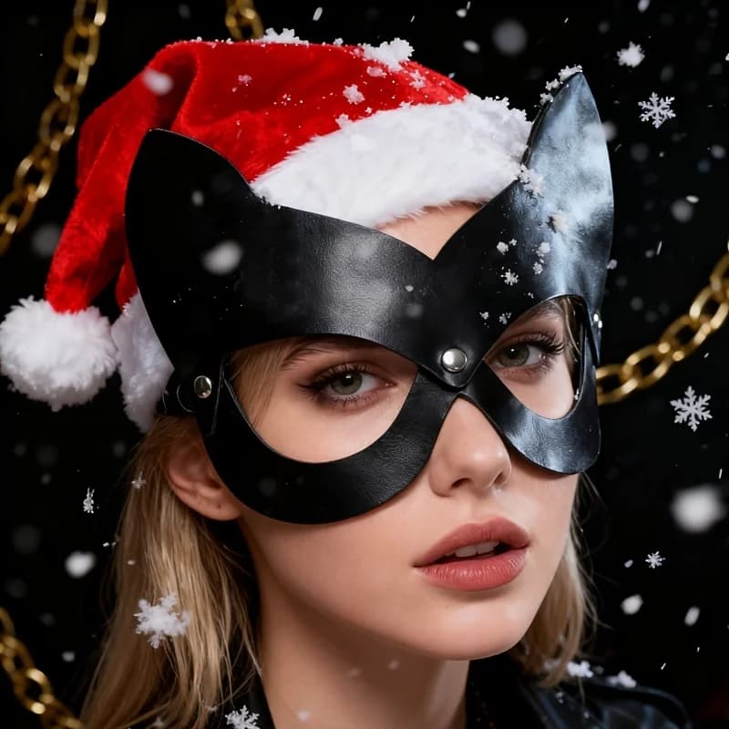 Gothic PU Leather Cat Eye Mask- Face Cover for Halloween, Renaissance Faires Masquerade, Themed Costumes