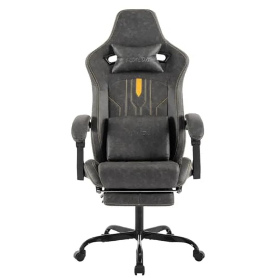 Gaming chair with footrest for home office use, PU leather in black, ergonomic design with massage lumbar cushion and adjustabl