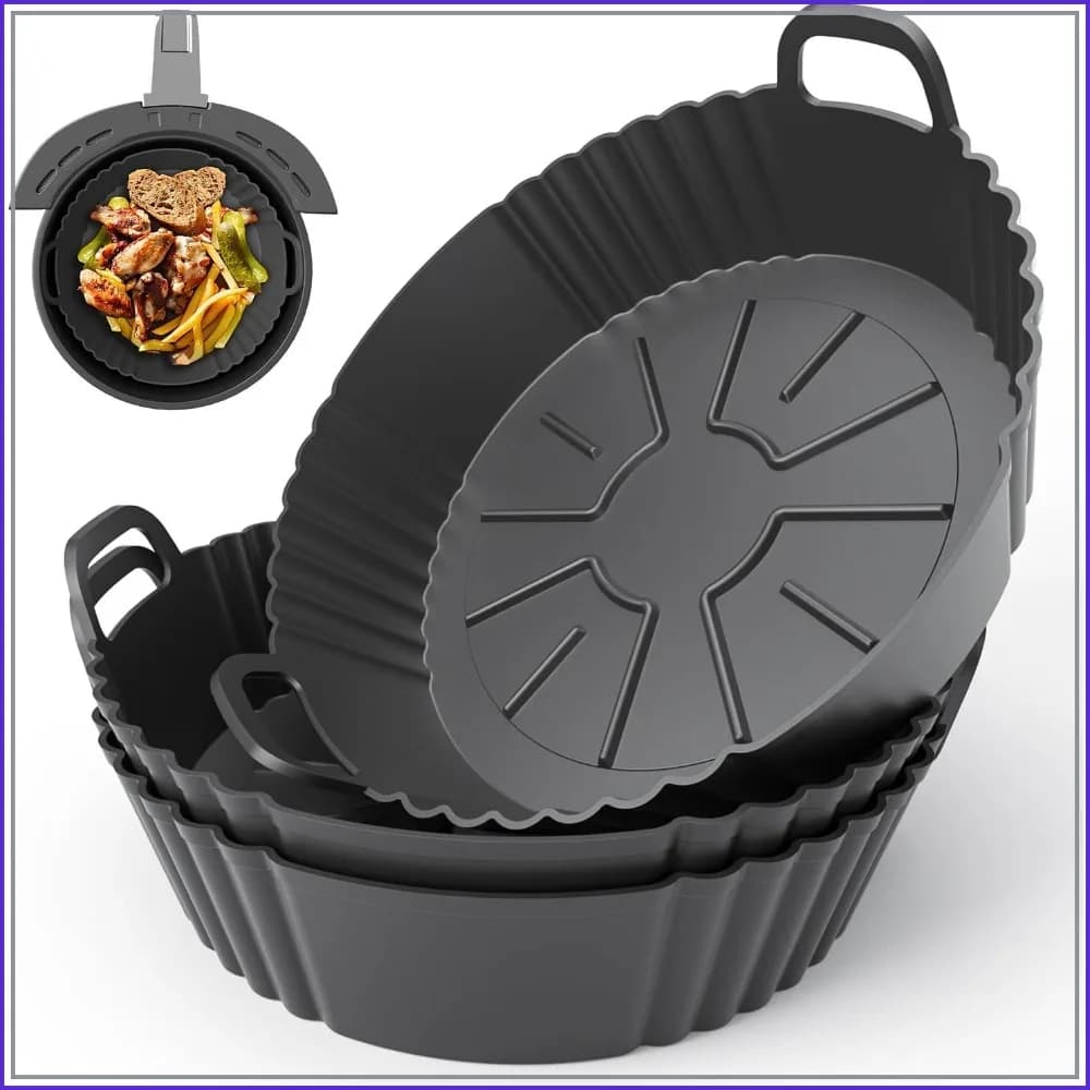 Round Silicone Air Fryer Liners 3Pack, Reusable 4-5.3QT, Food Grade Non-Stick Liners for Air Fryer Accessories, Easy Clean Dishwasher Safe