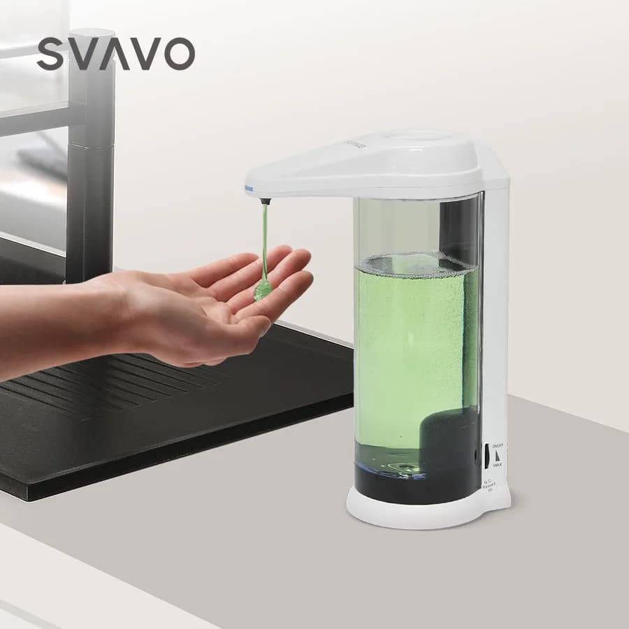 SVAVO-500ml Dispenser automatico di sapone liquido da appoggio/montaggio a parete, accessori da cucina, accessori da bagno (bianco nero cromato)