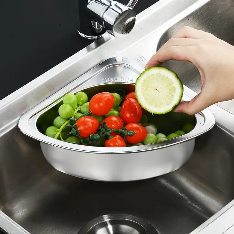 Cestello per scarico in acciaio inox 304, universale per lavello da cucina, a forma triangolare, per filtrare i residui di verdura, cestello appendibile.