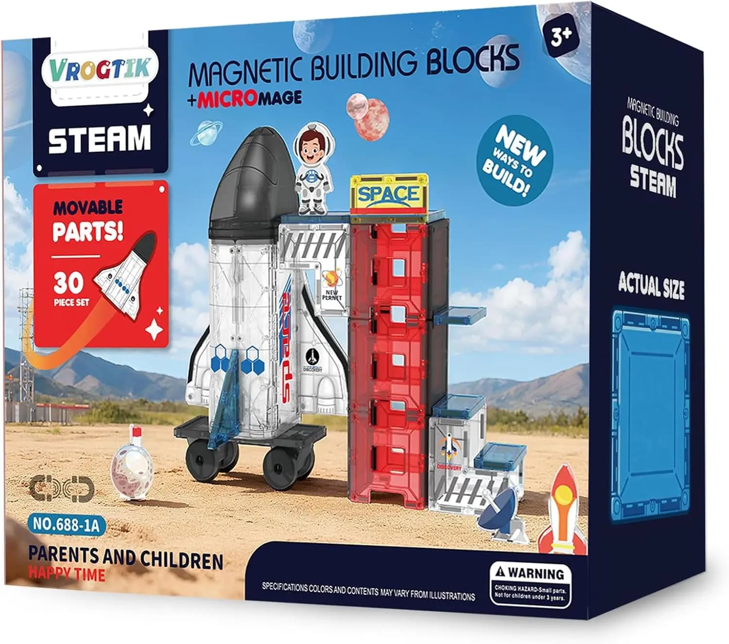 Set di 30 Blocchi Magnetici da Costruzione, Giocattolo Educativo STEM con Razzo e Stazione Spaziale per Bambini dai 3 agli 8 Anni