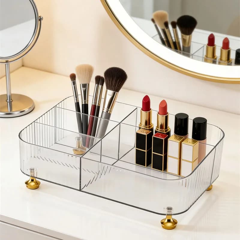 Scatola Trasparente per Cosmetici, Contenitore Multi-Scomparto da Bancone per Bagno, per Profumi, Rossetti e Pennelli da Trucco