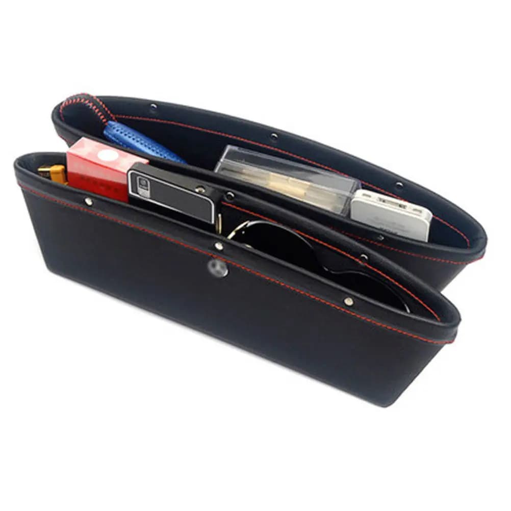 Organizer for Auto Black Synthetic Resistant, Container Holders for Telephones, Maps, Sunglasses, to be inserted between Seats