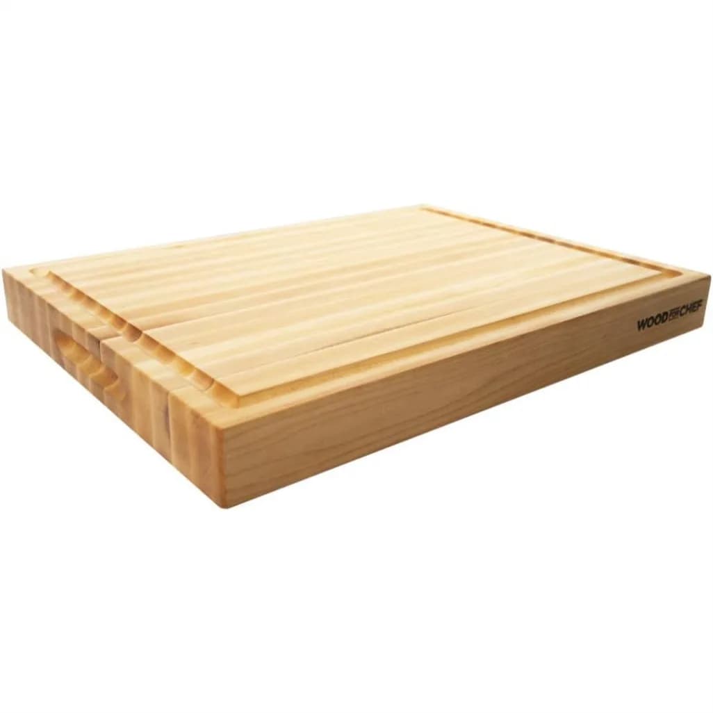 Grande tagliere in legno di acero nordamericano - Blocco da macellaio con scanalatura per succhi, ideale per carne e verdure succose - 20x16x1,5 pollici