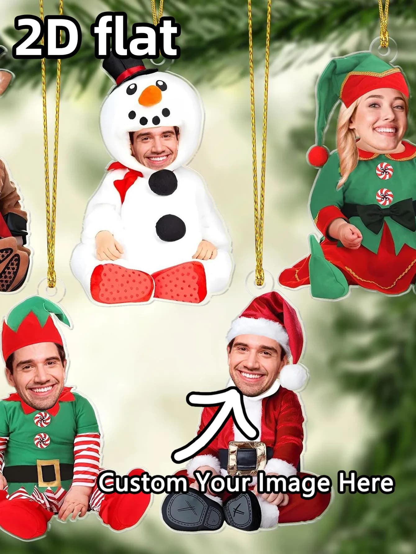Ornamento personalizzato per ritratto festivo: ricordo personalizzato per neonati, bambini o adulti con Babbo Natale, elfo o pupazzo di neve