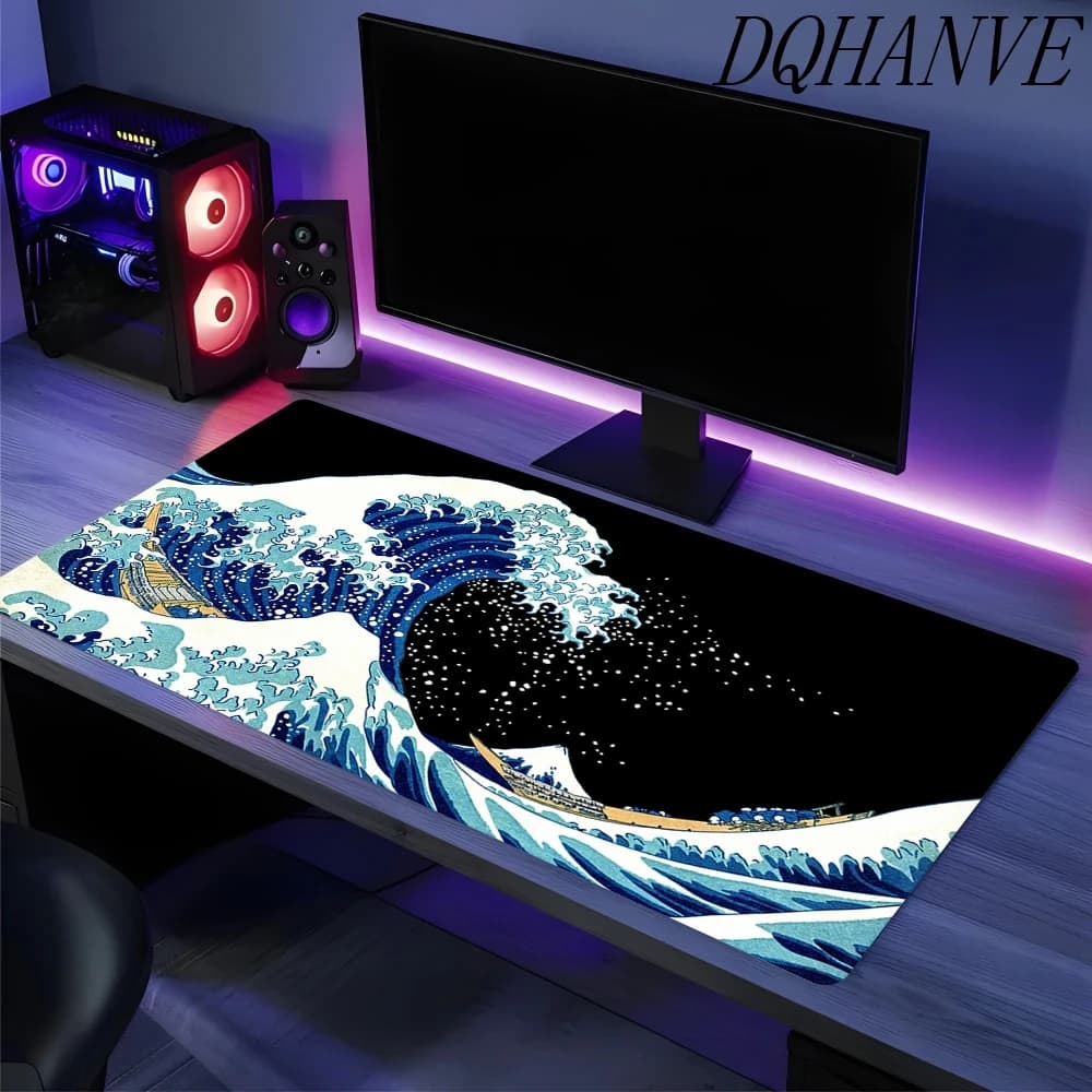 Tappetino per mouse da gioco con motivo a onde giapponesi, XXL, antiscivolo, grande, per eSports, tappetino da scrivania per ufficio