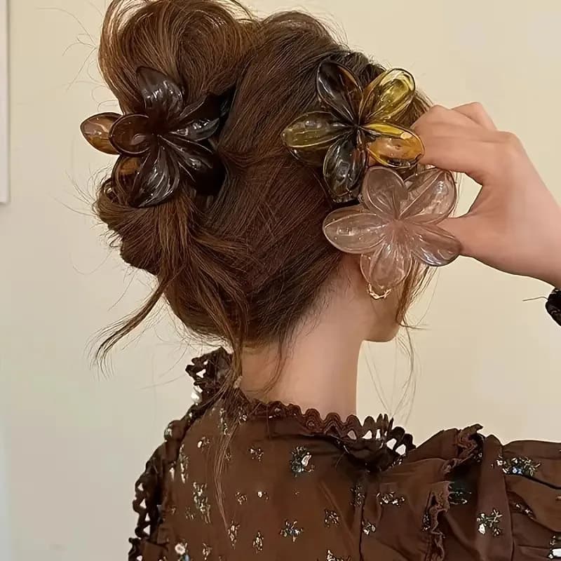 Fermagli per capelli da donna in plastica leggera, a forma di fiore, stile principessa sirena laser, marrone beige, grandi 8 cm/3,15 pollici, alla moda e di tendenza