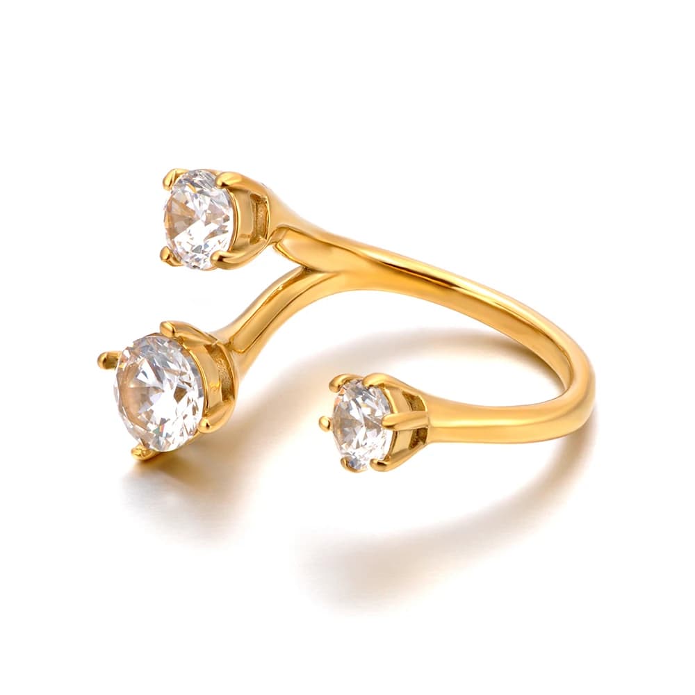 JeeMango 3Pcs Round Zircon Wedding Ring Waterproof Minimalist 316L Stainless Steel Women's Rings Gold Plated Accessories R25046
