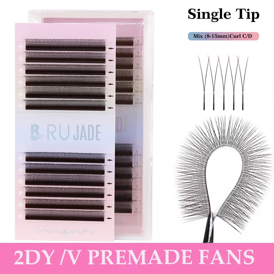 Rujade Nuove Extension Ciglia 2D a Y, Finto Visone Naturale, Volume Russo, Materiale PBT Morbido, Ciglia a Rete Incrociata, Trucco 5D