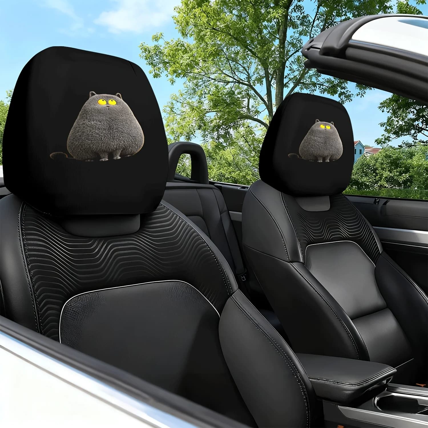 2 Pezzi Copricuscino per Poggiatesta Auto con Stampa di Espressioni di Gatti Carini - Design Adorabile - Cuscino Lombare per Interni Auto