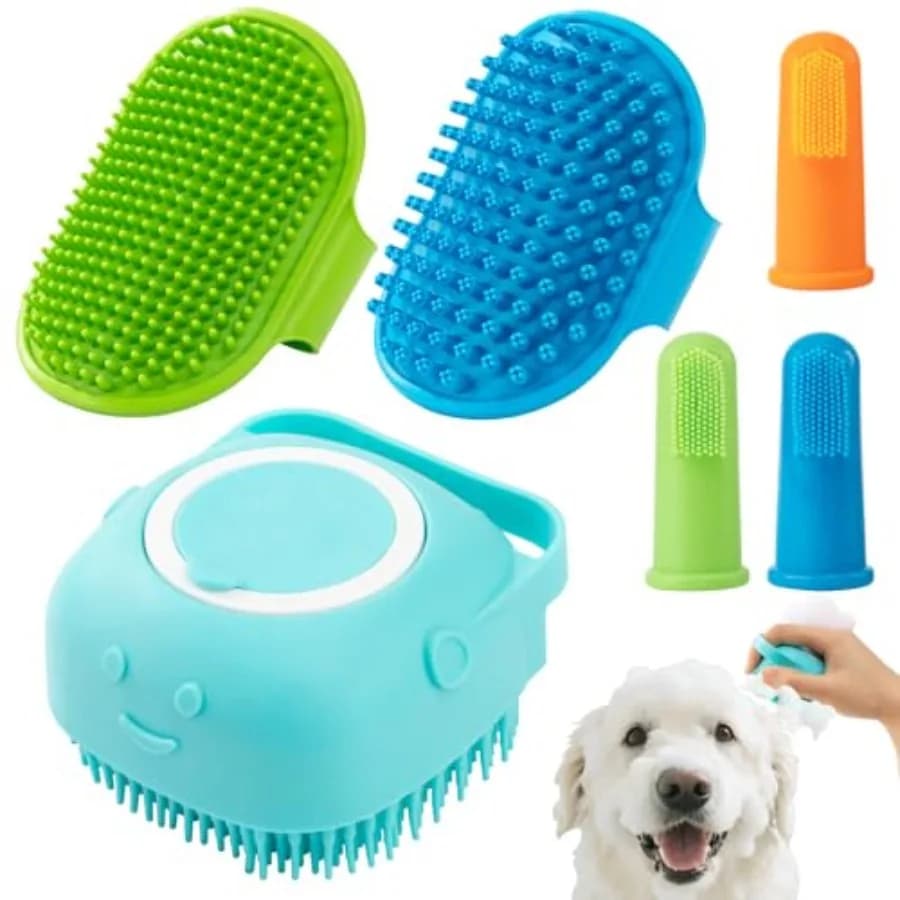 Set di 6 Spazzole per il Bagno dei Cani, Spazzola per Cani a Pelo Corto e Lungo, Spazzola per Shampoo, Massaggio e Toelettatura