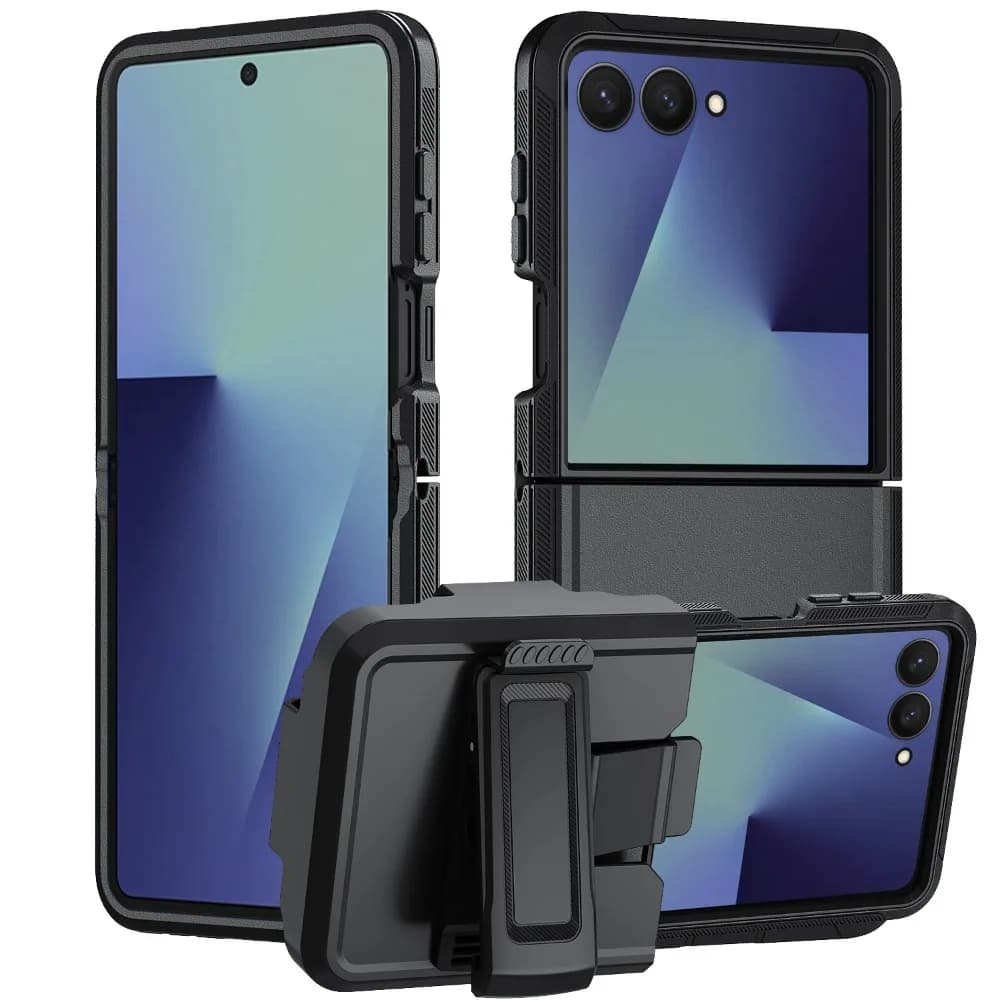Heavy Duty Dual Layer Shockproof Armor Case for Samsung Galaxy Z Flip 7 6 5 4 5G Other with Belt Clip Enhanced Anti-drop Cover
