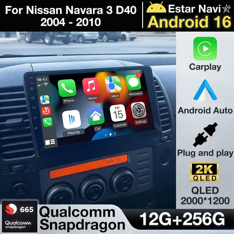 Android 16 Wireless Carplay per Nissan Navara 3 D40 2004 - 2010 Autoradio Stereo 4G LTE Multimedia con Telecamera 360 e Lettore BT DSP