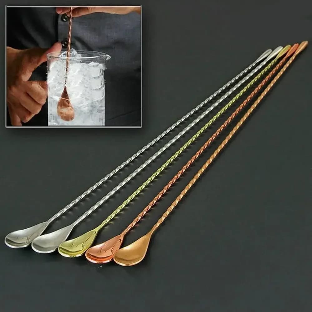 1Pcs Cocktail Spoon Bar Stirring Spoon Long Handle Stainless Steel Spiral Pattern Mixing Shaker Spoon, 12 Inch Bar Accessories