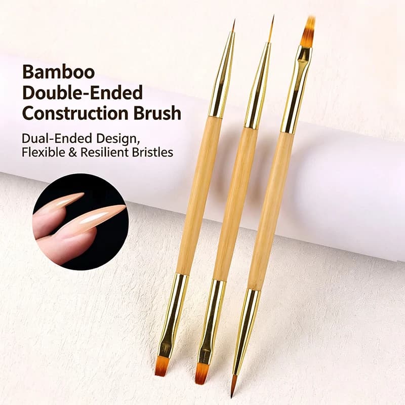 Dual End Nail Building Brush Bamboo Wood Handle Double‑sided UV Gel Painting Liner Blending Pen Salon Home DIY Manicure Tools
