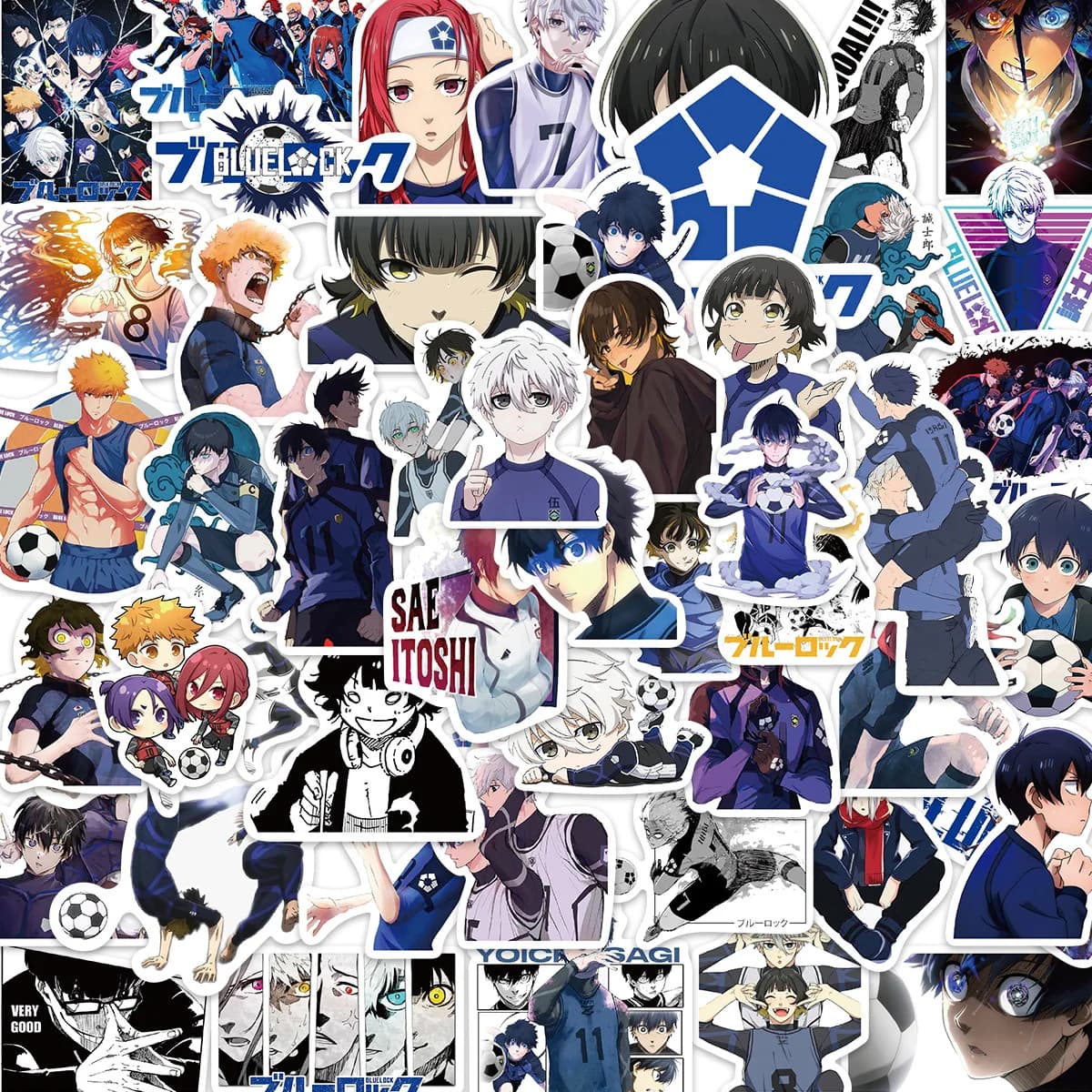 50 pezzi BLOCCO BLU Calcio Anime Adesivi Graffiti impermeabili Cartoon Decalcomanie Telefono Laptop Bagagli Chitarra Notebook Adesivi