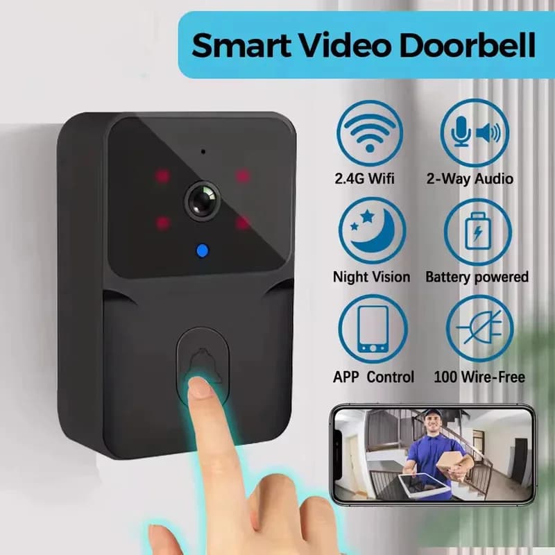 NUOVO Campanello Video Wireless Intelligente, Telecamera di Sicurezza Domestica WiFi 2.4G, Audio Bidirezionale, Visione Notturna, Batteria